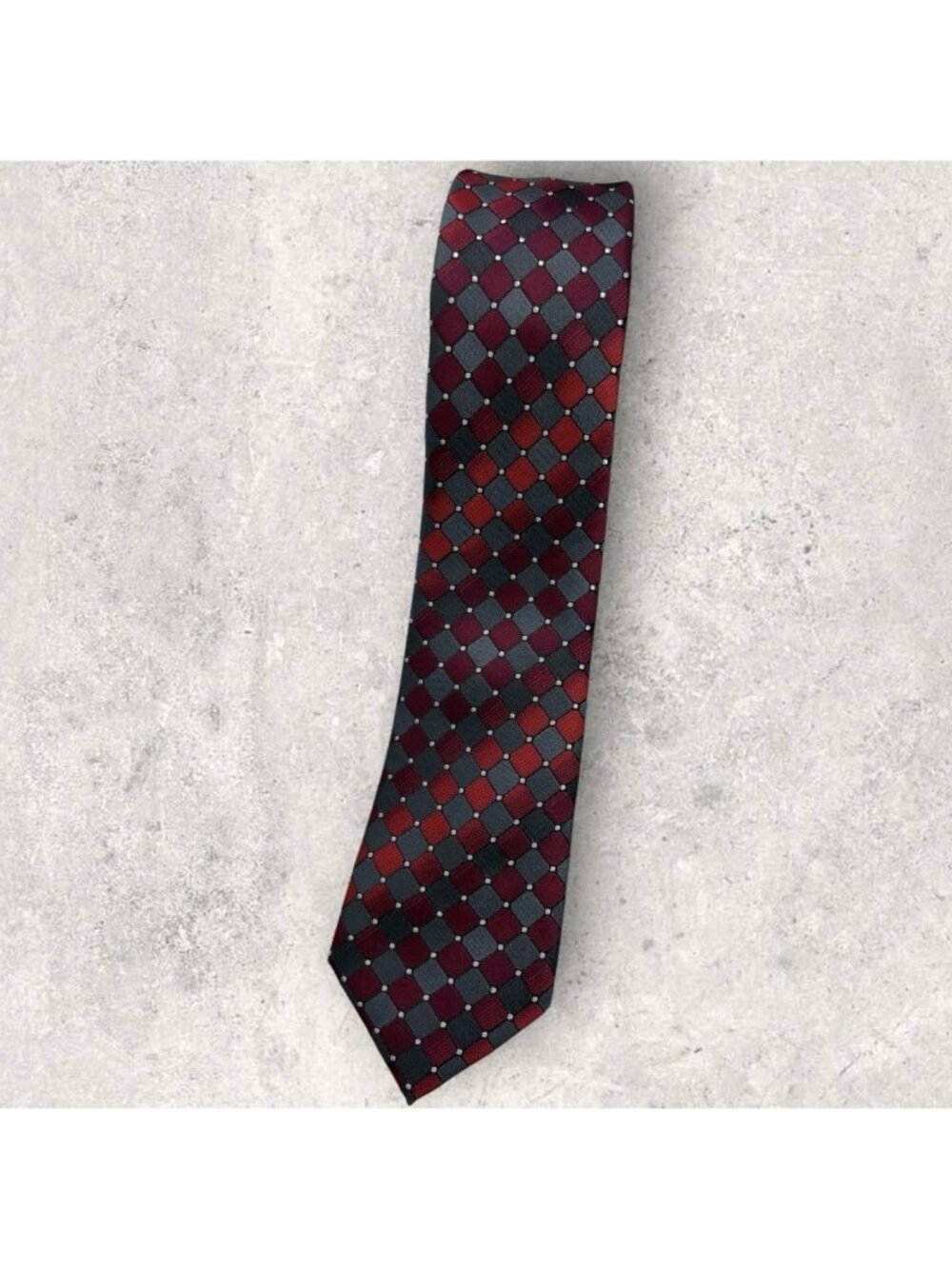 NEW STRAUSS Silk Tie XL Gray Burgundy Tartan W:2.7"